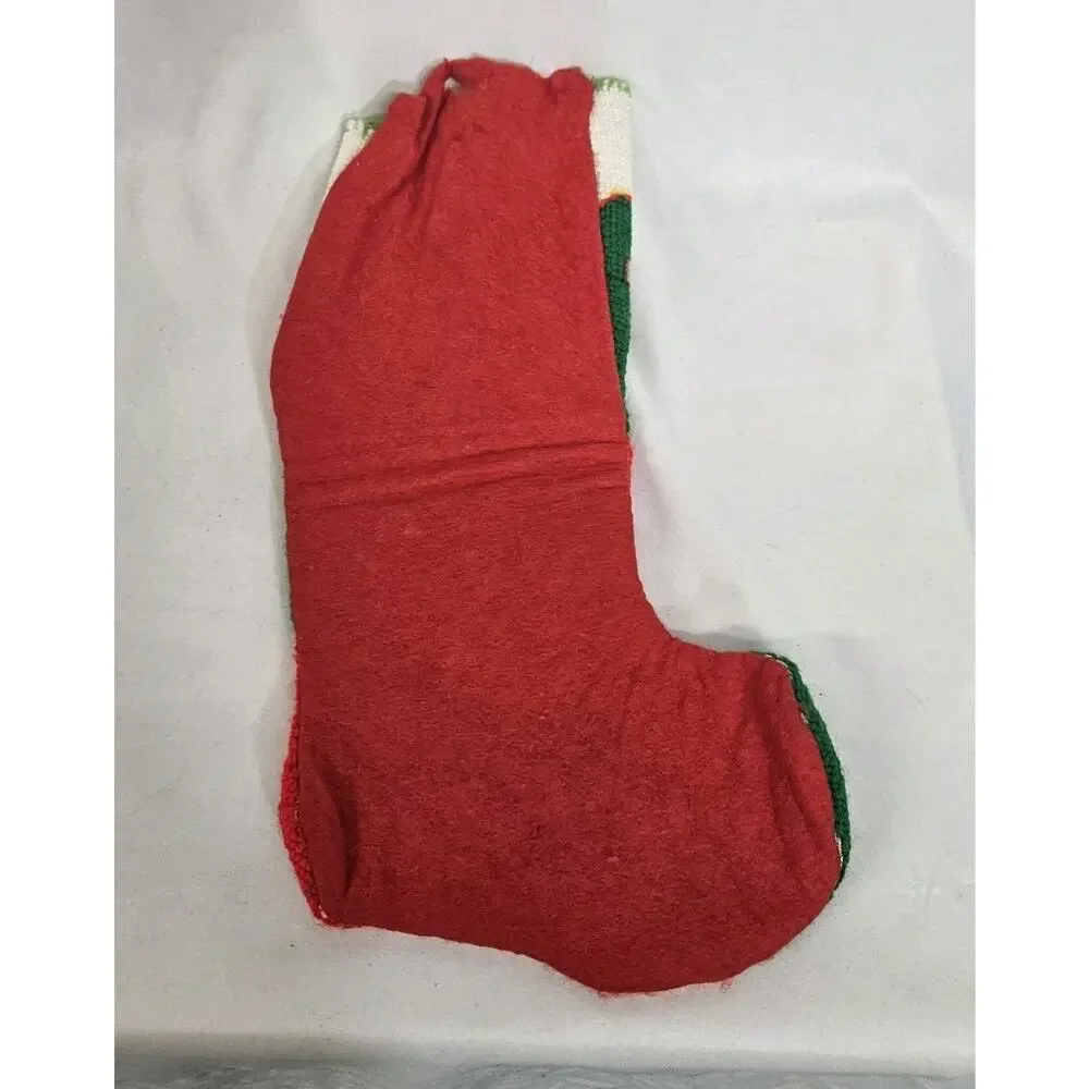 Lot Of 2 Vintage Handmade Needlepoint Cat Dog Snowman Santa Christmas Stockings